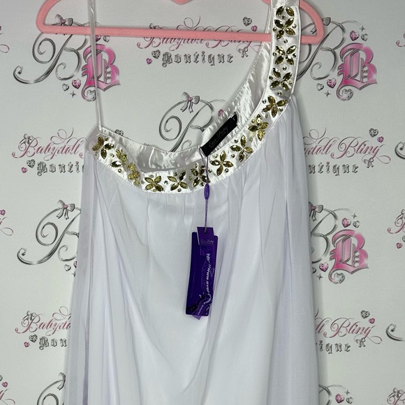 Ever pretty dress one shoulder bling jewel accents white gold shiny sexy dress - Picture 3 of 7